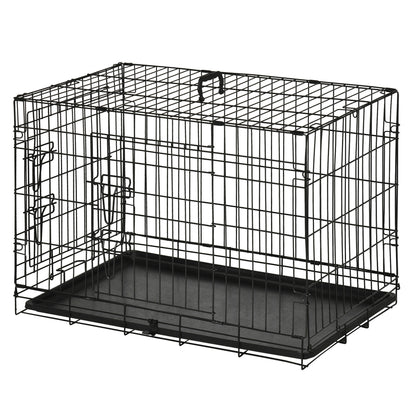 Dog Cage Transport Crate Wire Cage with Grid Dog Box Transport Box Small Animal Cage Travel Box Collapsible Metal Black 75 x 48.5 x 53 cm