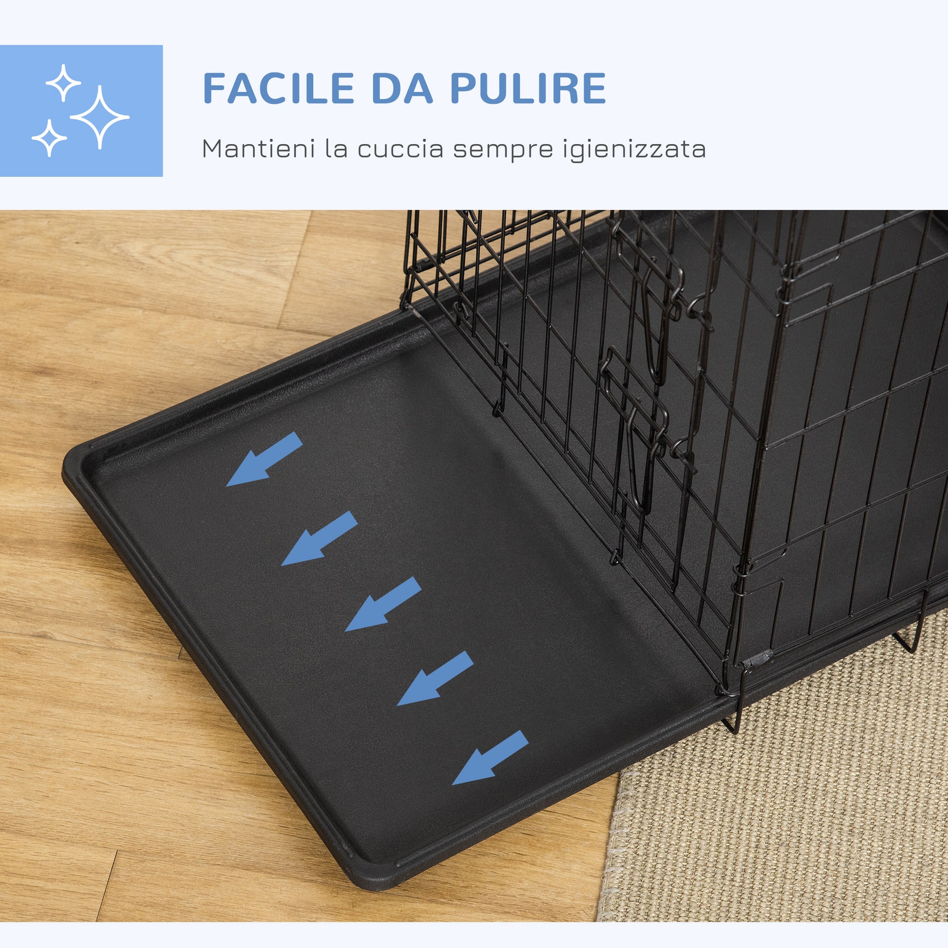 Dog Cage Transport Crate Wire Cage with Grid Dog Box Transport Box Small Animal Cage Travel Box Collapsible Metal Black 75 x 48.5 x 53 cm