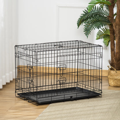 Dog Cage Transport Crate Wire Cage with Grid Dog Box Transport Box Small Animal Cage Travel Box Collapsible Metal Black 75 x 48.5 x 53 cm