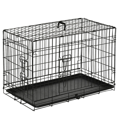 Dog Cage Transport Crate Wire Cage with Grid Dog Box Transport Box Small Animal Cage Travel Box Collapsible Metal Black 75 x 48.5 x 53 cm