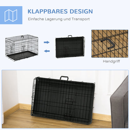 Dog Cage Transport Crate Wire Cage with Grid Dog Box Transport Box Small Animal Cage Travel Box Collapsible Metal Black 75 x 48.5 x 53 cm