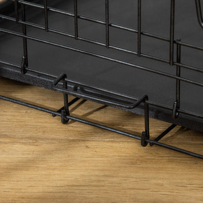 Dog Cage Transport Crate Wire Cage with Grid Dog Box Transport Box Small Animal Cage Travel Box Collapsible Metal Black 75 x 48.5 x 53 cm