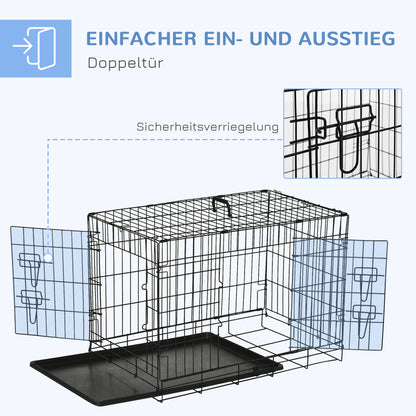 Dog Cage Transport Crate Wire Cage with Grid Dog Box Transport Box Small Animal Cage Travel Box Collapsible Metal Black 75 x 48.5 x 53 cm