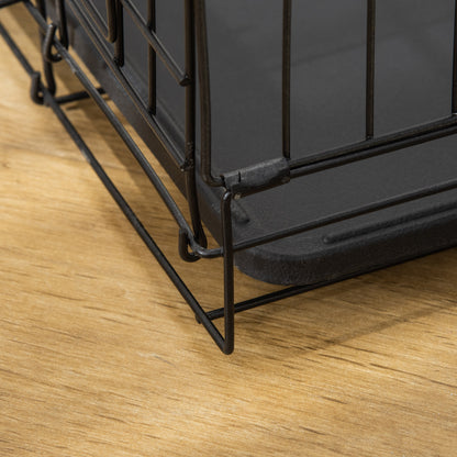 Dog Cage Transport Crate Wire Cage with Grid Dog Box Transport Box Small Animal Cage Travel Box Collapsible Metal Black 75 x 48.5 x 53 cm