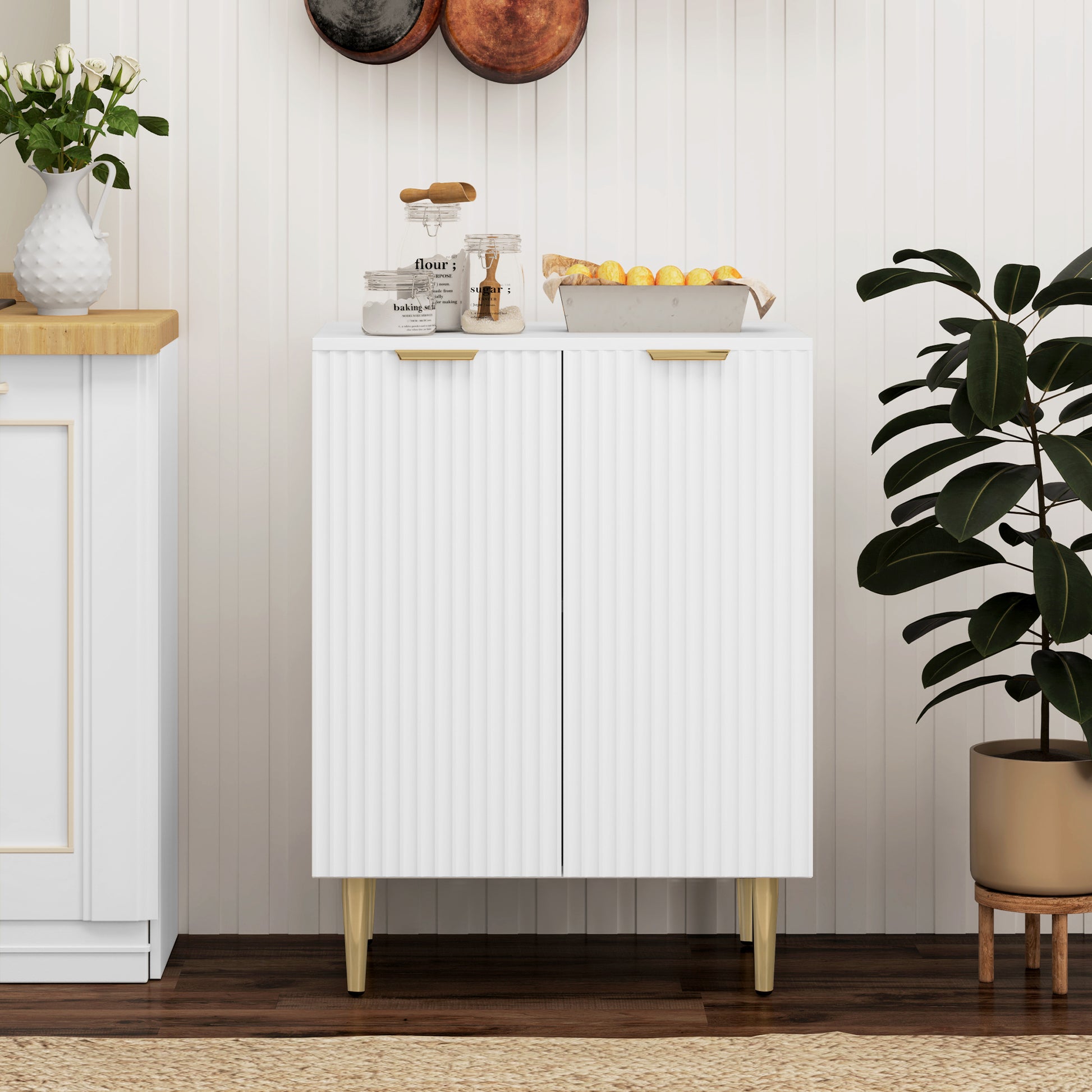 Kitchen Buffet, Storage Cabinet, with 2 Doors, Adjustable Shelf, Raised Metal Legs, for Kitchen, Living Room, 60 x 40 x 80 cm, White