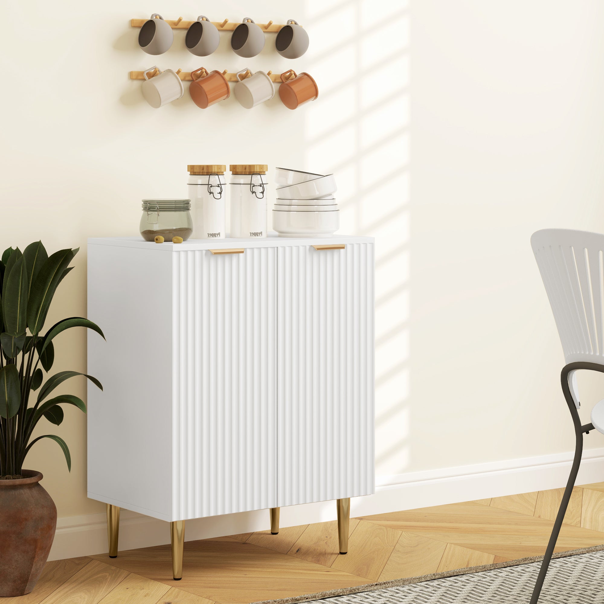 Kitchen Buffet, Storage Cabinet, with 2 Doors, Adjustable Shelf, Raised Metal Legs, for Kitchen, Living Room, 60 x 40 x 80 cm, White