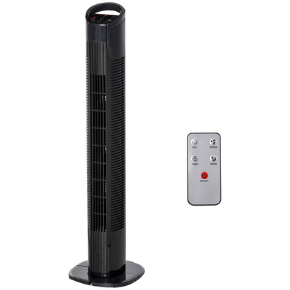 Tower Fan Vertical Fan 50W with Remote Control 3 Speeds LED Display Timer 7.5h and 70° Oscillation Ø20x78.5 cm Black