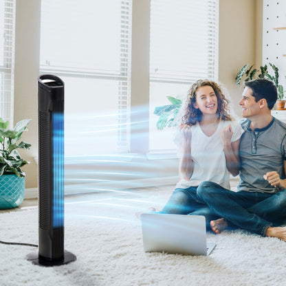 Tower Fan Vertical Fan 50W with Remote Control 3 Speeds LED Display Timer 7.5h and 70° Oscillation Ø20x78.5 cm Black