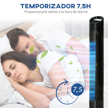 Tower Fan Vertical Fan 50W with Remote Control 3 Speeds LED Display Timer 7.5h and 70° Oscillation Ø20x78.5 cm Black