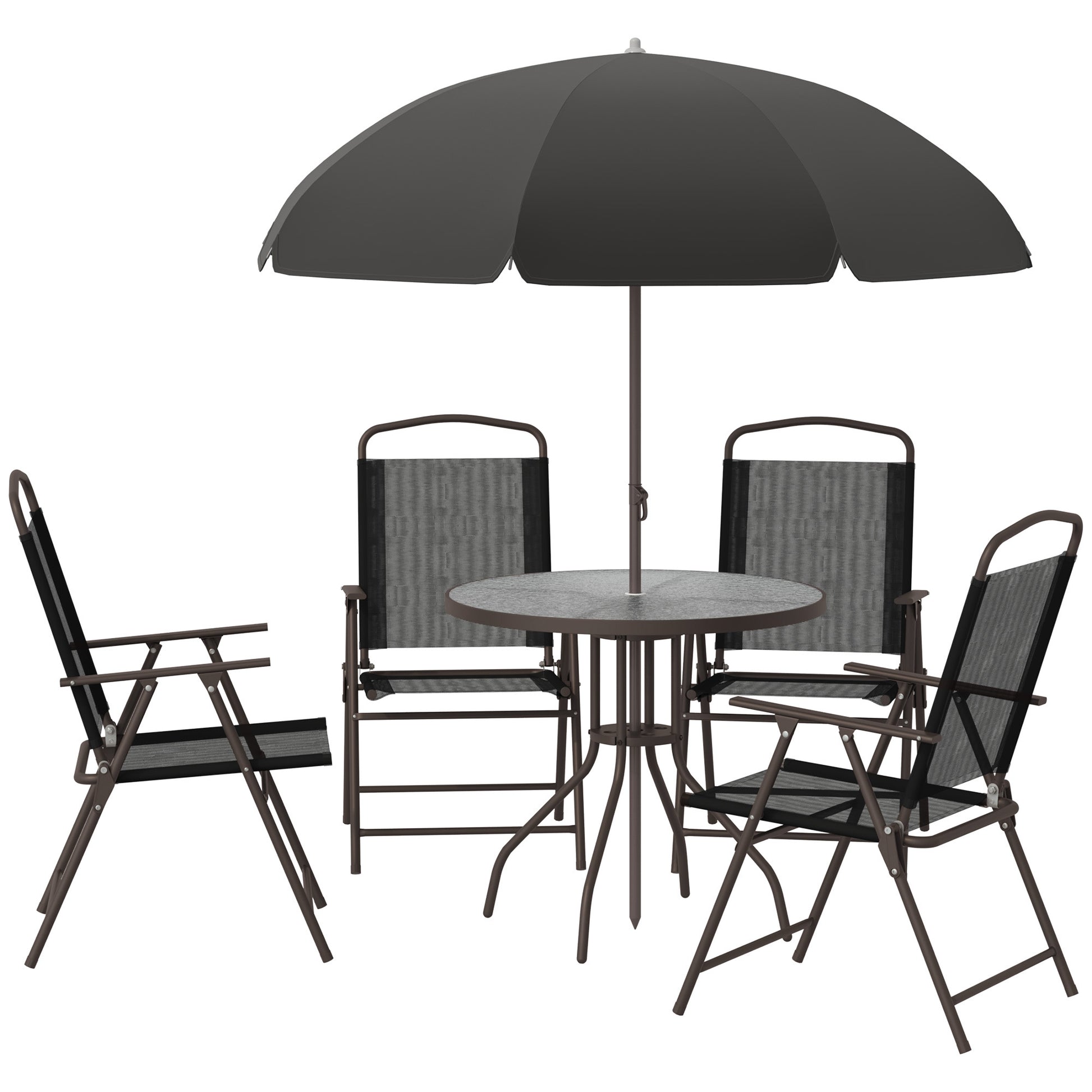 Garden Furniture Set with 4 Chairs 1 Table and 1 Parasol Texteline Aluminum and Polyester Black
