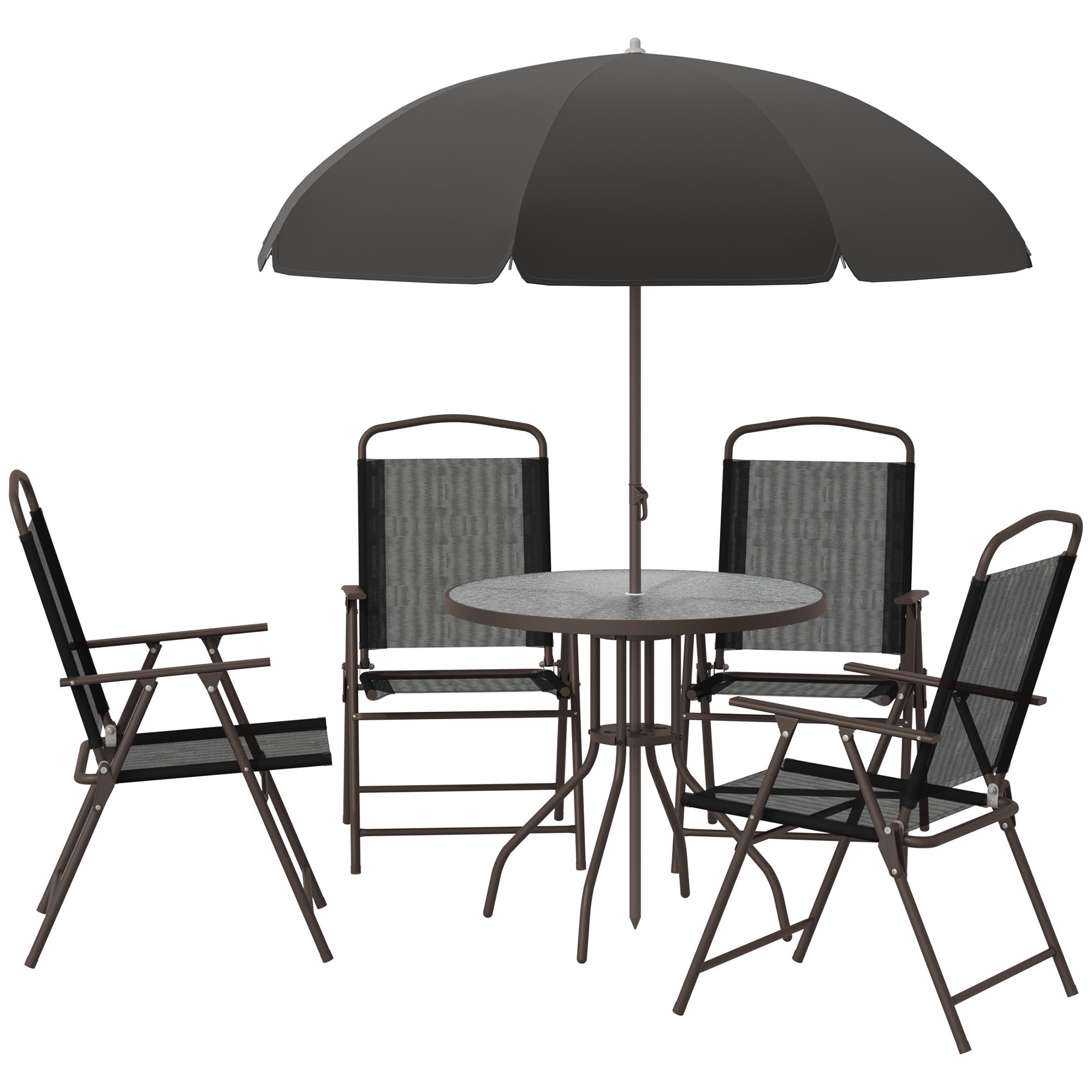 Garden Furniture Set with 4 Chairs 1 Table and 1 Parasol Texteline Aluminum and Polyester Black