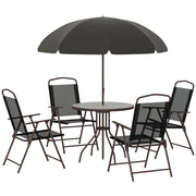 Garden Furniture Set with 4 Chairs 1 Table and 1 Parasol Texteline Aluminum and Polyester Black