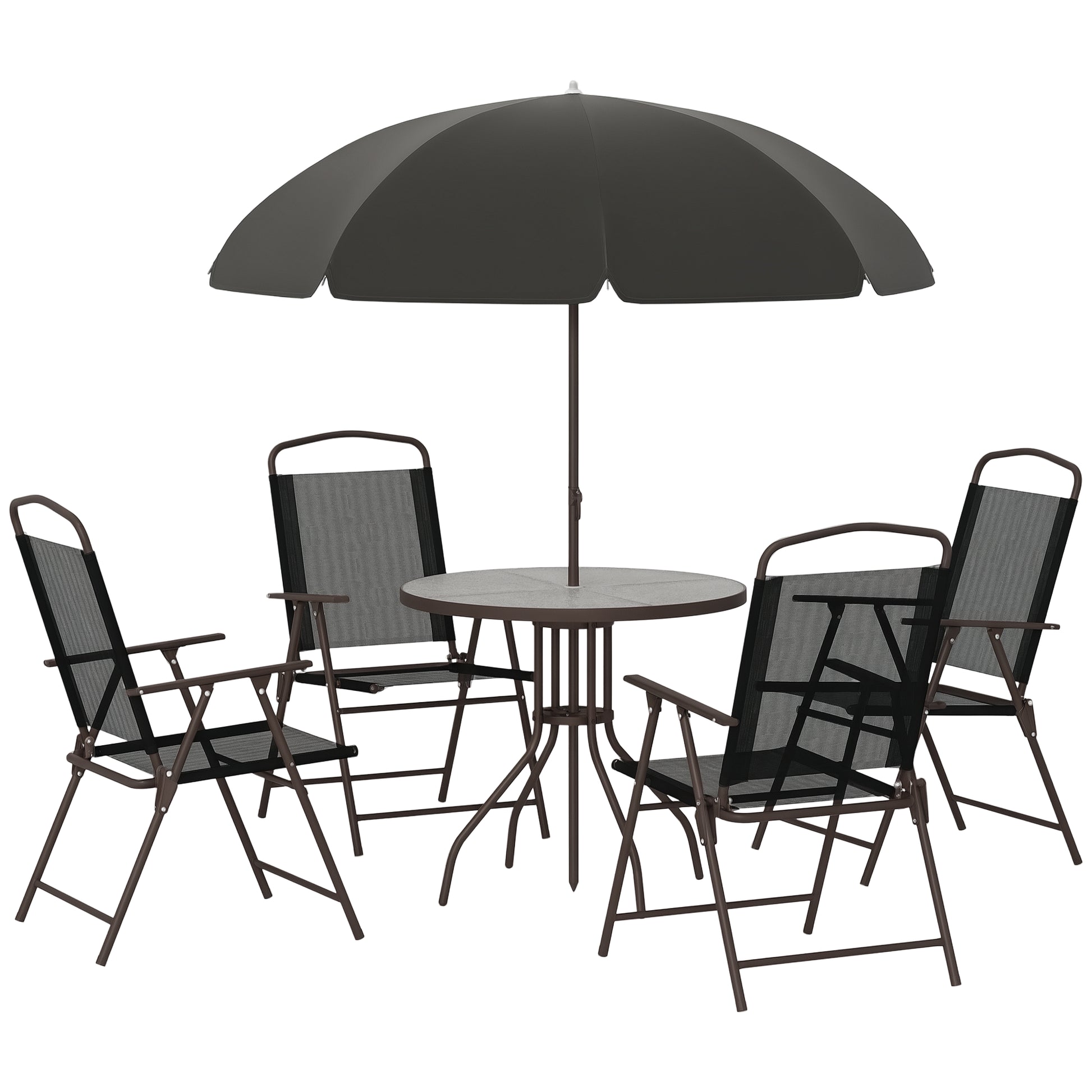 Garden Furniture Set with 4 Chairs 1 Table and 1 Parasol Texteline Aluminum and Polyester Black