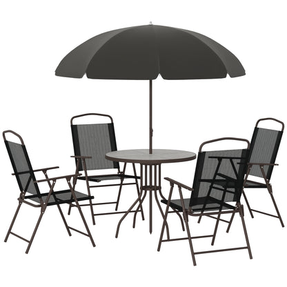 Garden Furniture Set with 4 Chairs 1 Table and 1 Parasol Texteline Aluminum and Polyester Black