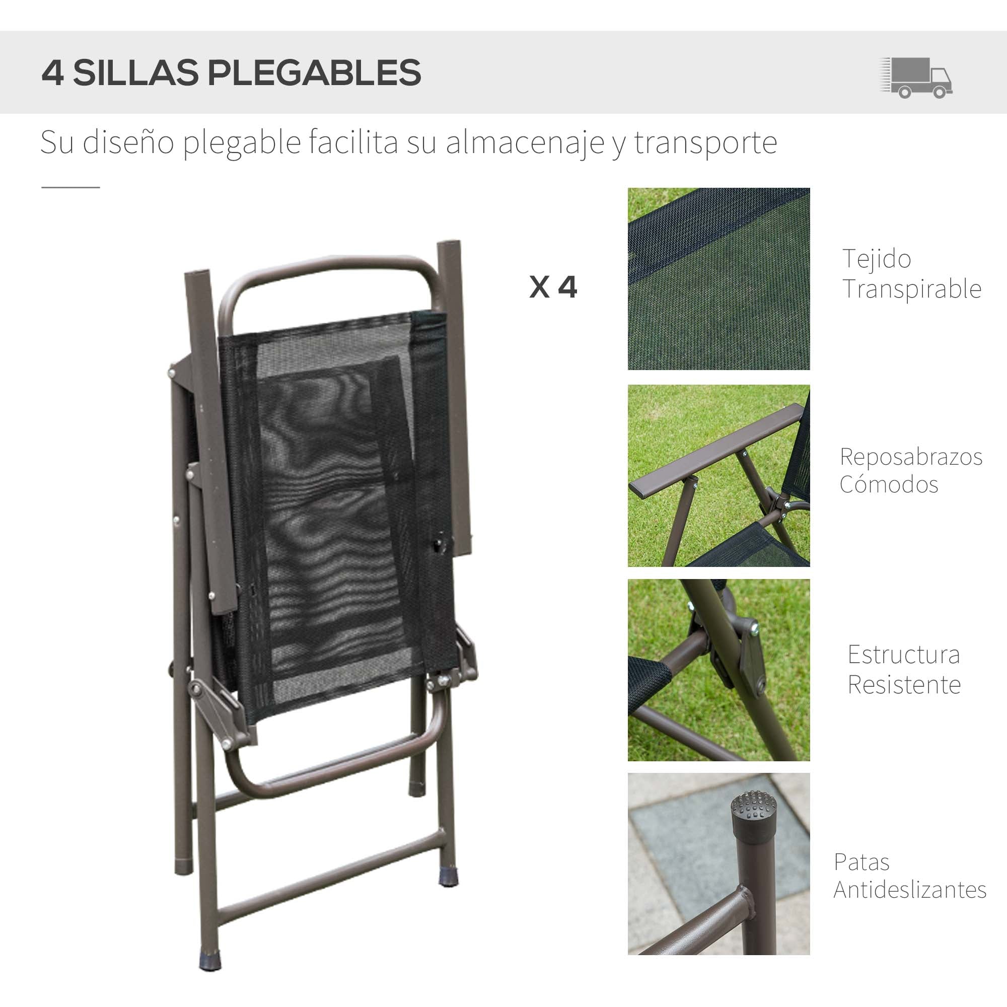 Garden Furniture Set with 4 Chairs 1 Table and 1 Parasol Texteline Aluminum and Polyester Black