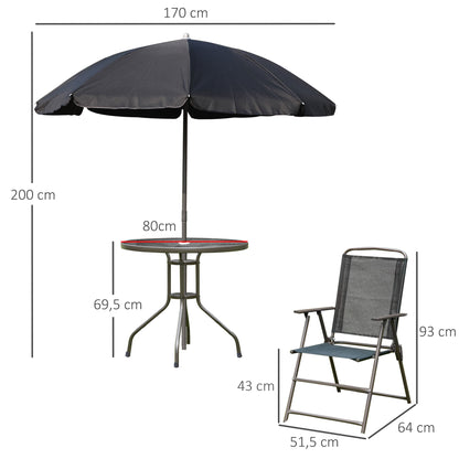 Garden Furniture Set with 4 Chairs 1 Table and 1 Parasol Texteline Aluminum and Polyester Black