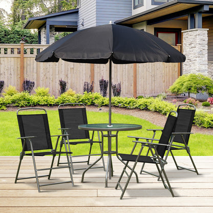 Garden Furniture Set with 4 Chairs 1 Table and 1 Parasol Texteline Aluminum and Polyester Black