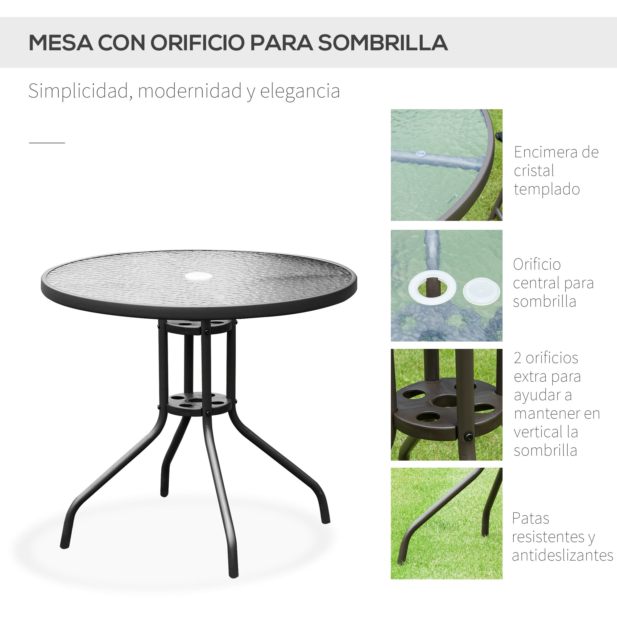 Garden Furniture Set with 4 Chairs 1 Table and 1 Parasol Texteline Aluminum and Polyester Black