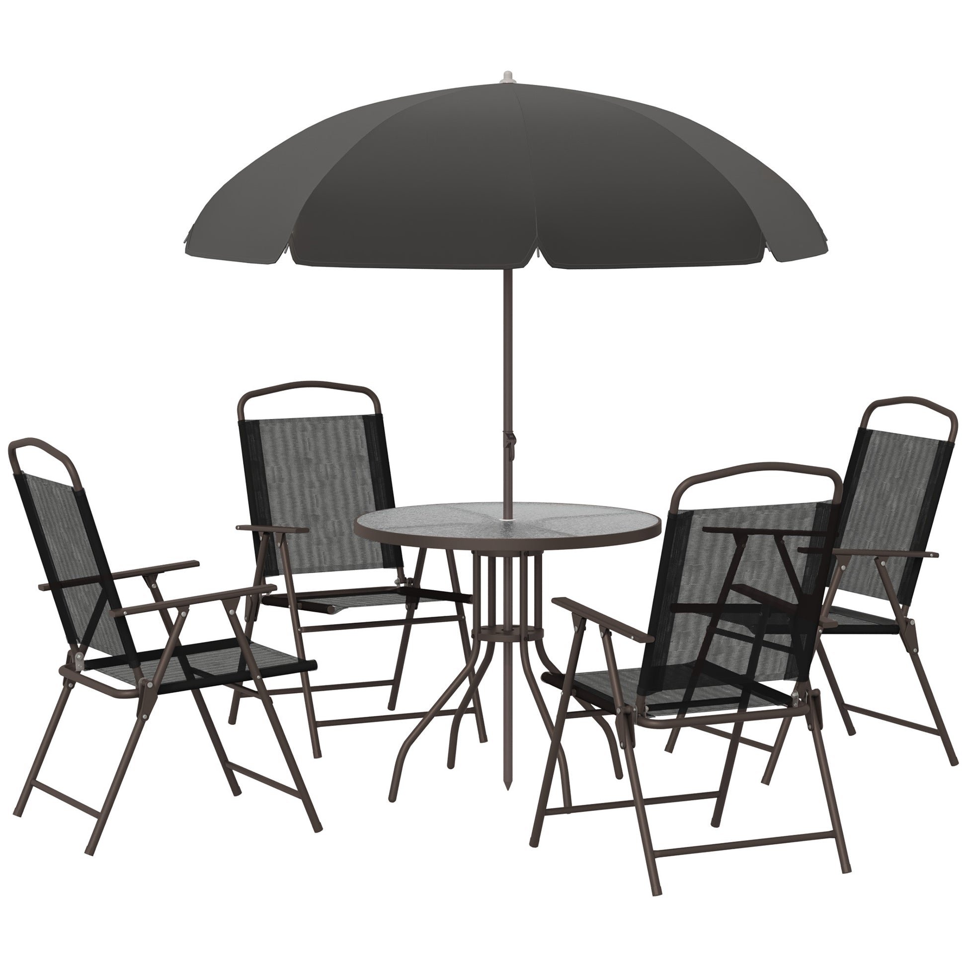 Garden Furniture Set with 4 Chairs 1 Table and 1 Parasol Texteline Aluminum and Polyester Black