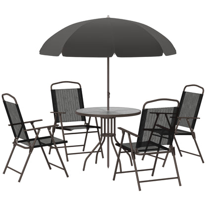 Garden Furniture Set with 4 Chairs 1 Table and 1 Parasol Texteline Aluminum and Polyester Black