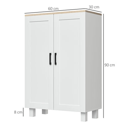 Modern Living Room Cabinet Storage Cabinet with 2 Doors Adjustable Shelf and Raised Base for Kitchen Dining Room Hallway Bedroom Anti-tip Device 60x30x90 cm White