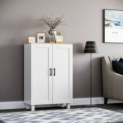 Modern Living Room Cabinet Storage Cabinet with 2 Doors Adjustable Shelf and Raised Base for Kitchen Dining Room Hallway Bedroom Anti-tip Device 60x30x90 cm White