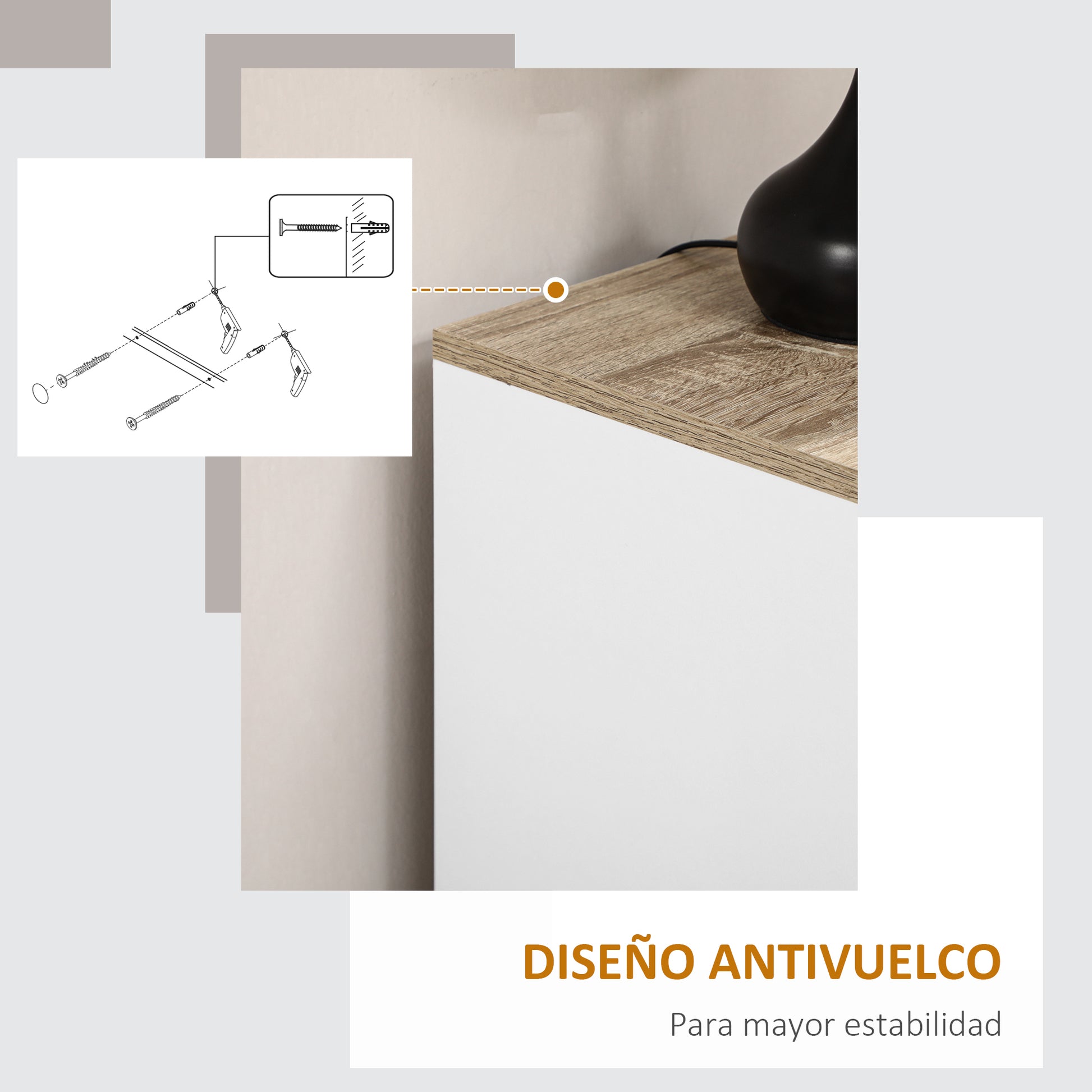 Modern Living Room Cabinet Storage Cabinet with 2 Doors Adjustable Shelf and Raised Base for Kitchen Dining Room Hallway Bedroom Anti-tip Device 60x30x90 cm White