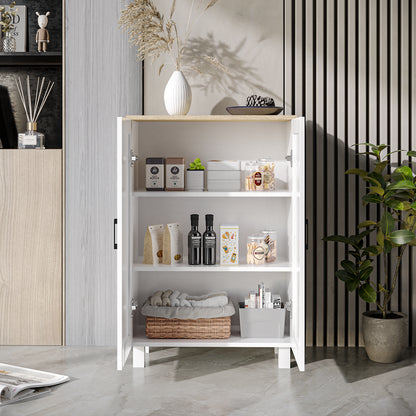 Modern Living Room Cabinet Storage Cabinet with 2 Doors Adjustable Shelf and Raised Base for Kitchen Dining Room Hallway Bedroom Anti-tip Device 60x30x90 cm White