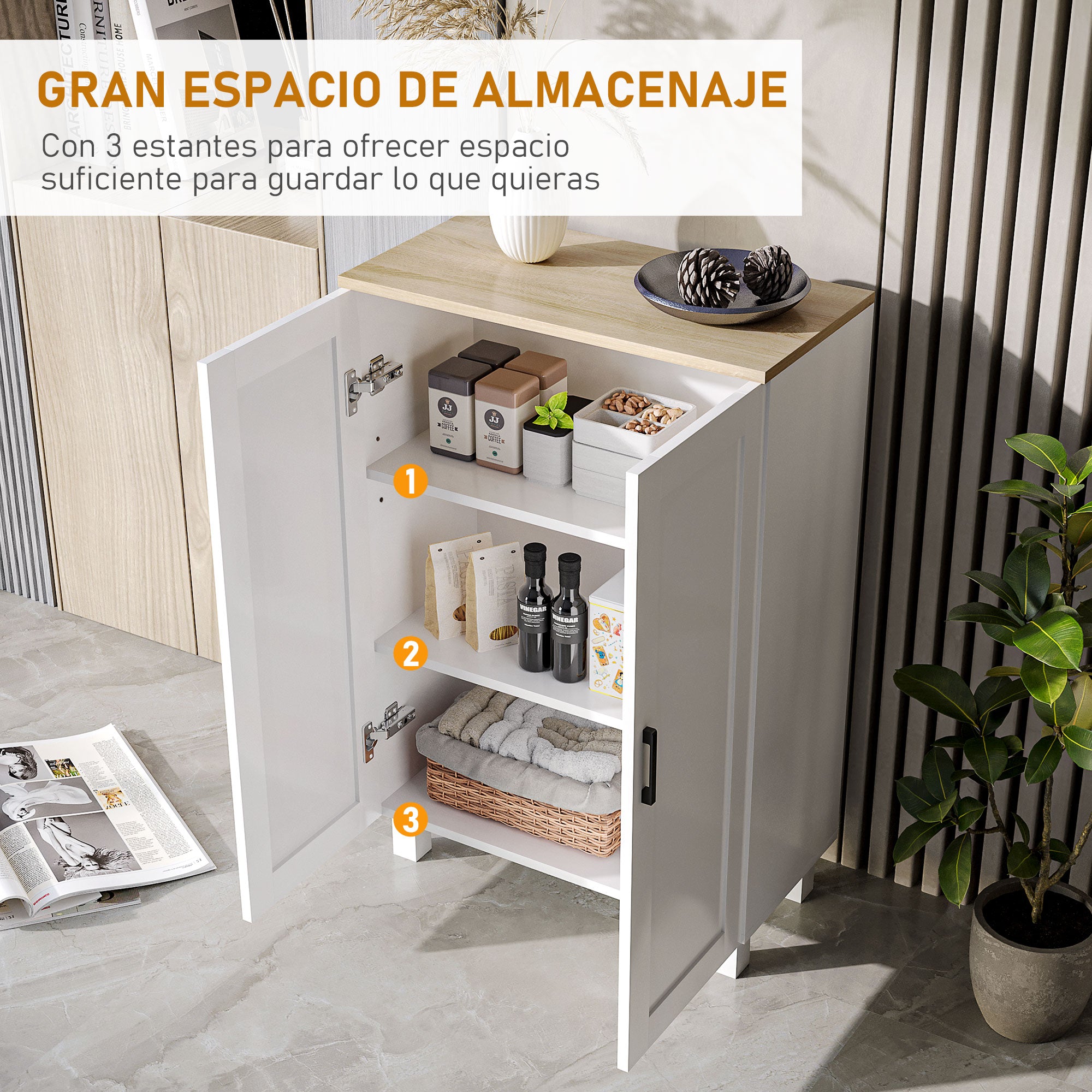 Modern Living Room Cabinet Storage Cabinet with 2 Doors Adjustable Shelf and Raised Base for Kitchen Dining Room Hallway Bedroom Anti-tip Device 60x30x90 cm White