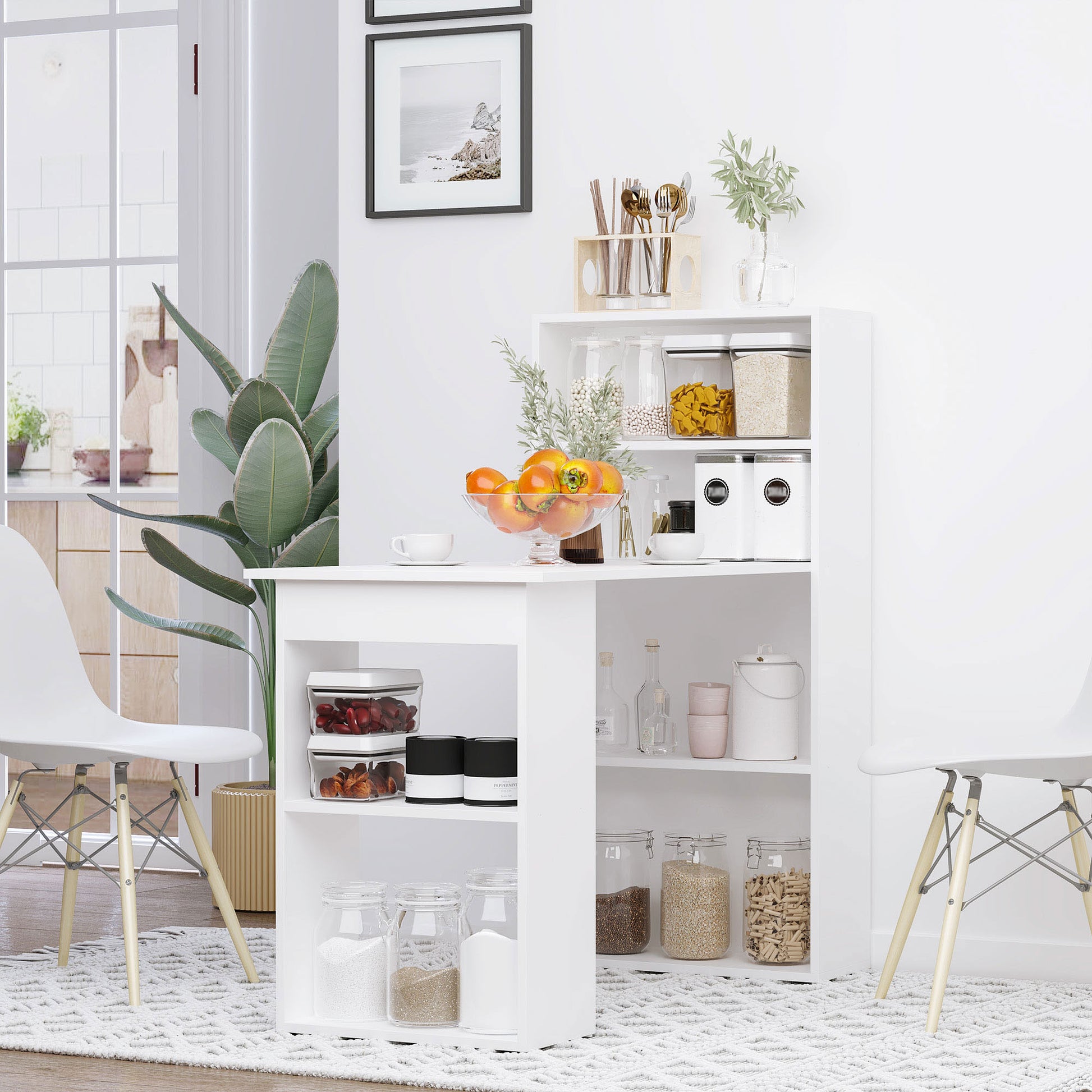 Desk Kitchen Table with Shelf Computer Desk Work Table Laptop Desk Office Shelf White 120 x 55 x 120 cm