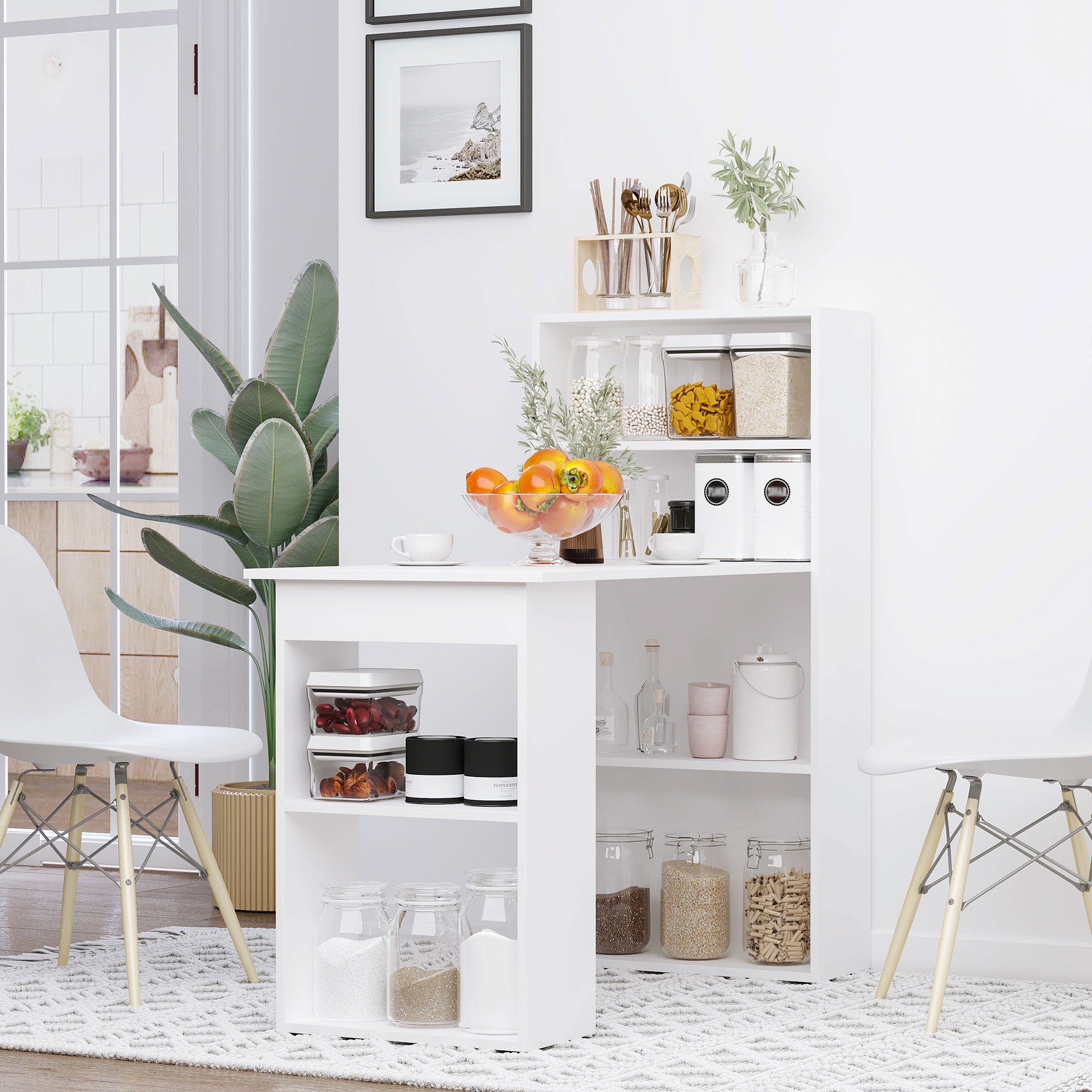 Desk Kitchen Table with Shelf Computer Desk Work Table Laptop Desk Office Shelf White 120 x 55 x 120 cm