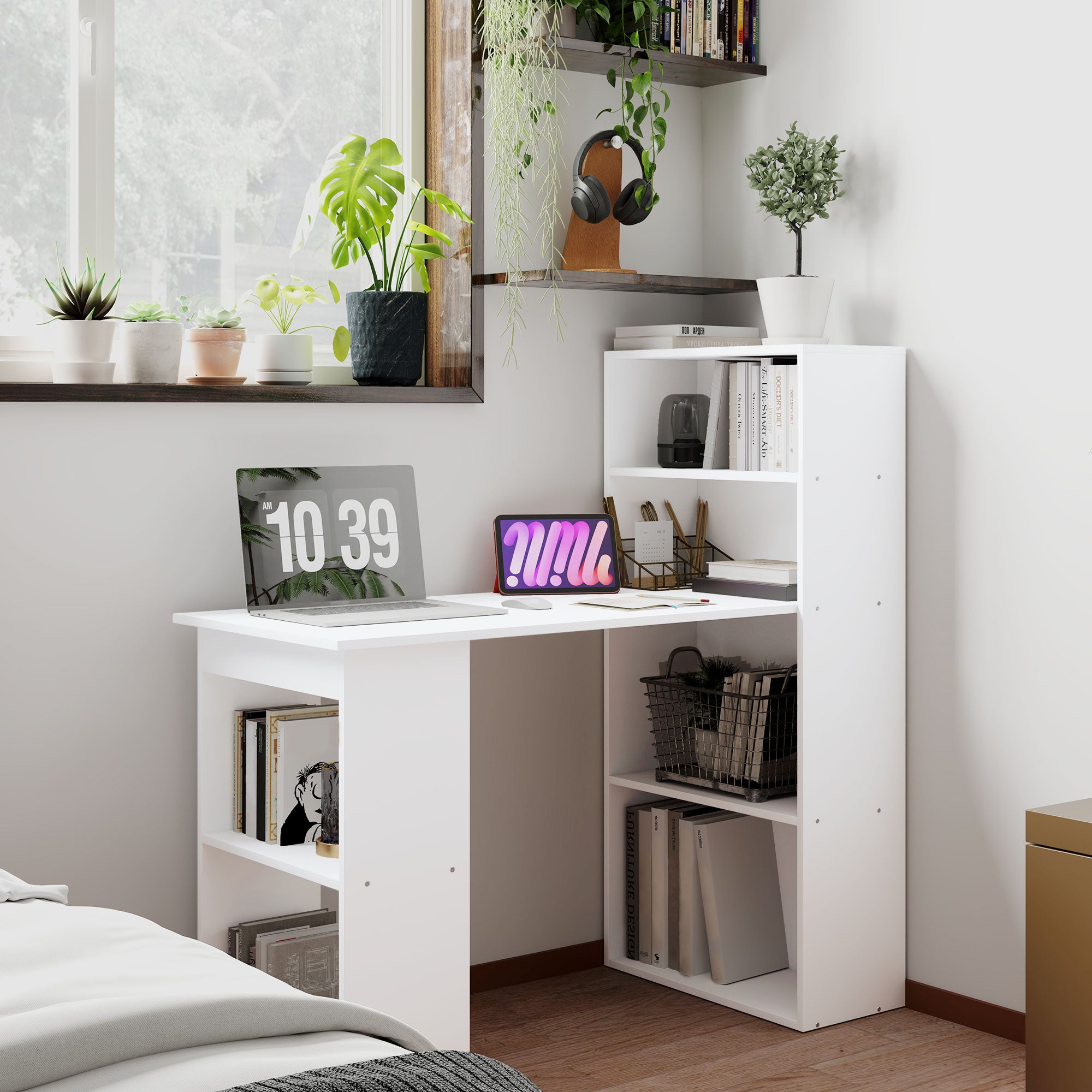 Desk Kitchen Table with Shelf Computer Desk Work Table Laptop Desk Office Shelf White 120 x 55 x 120 cm