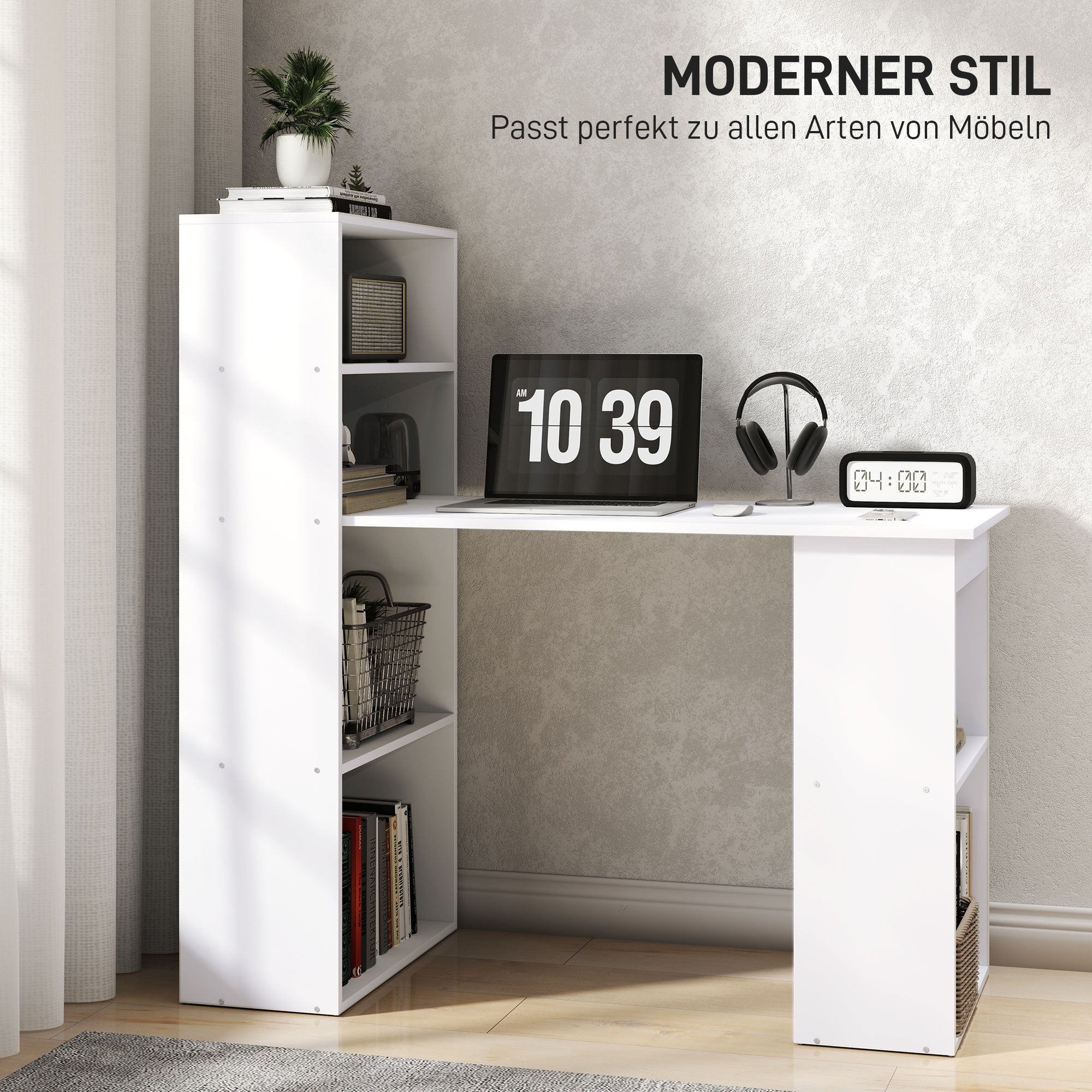 Desk Kitchen Table with Shelf Computer Desk Work Table Laptop Desk Office Shelf White 120 x 55 x 120 cm