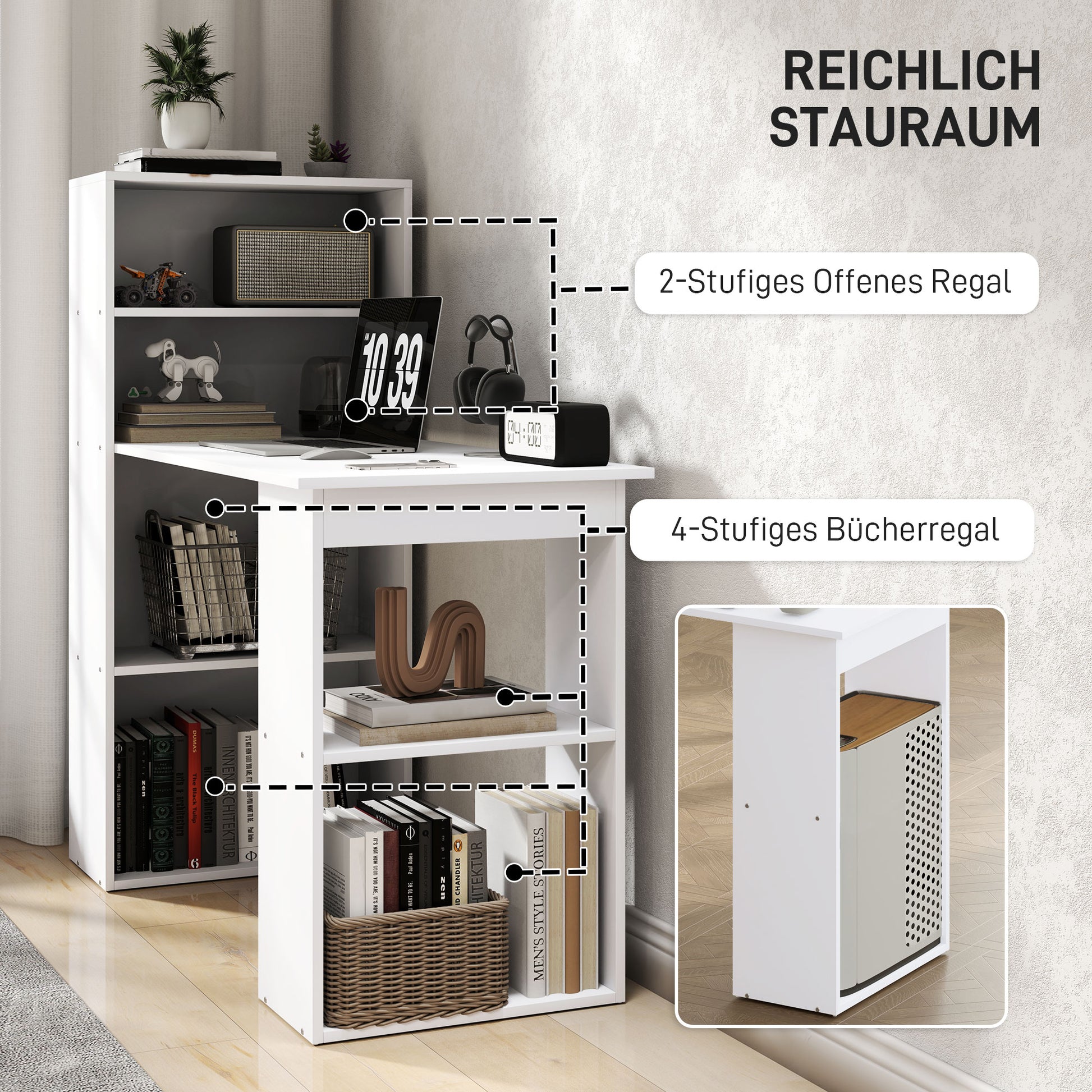 Desk Kitchen Table with Shelf Computer Desk Work Table Laptop Desk Office Shelf White 120 x 55 x 120 cm