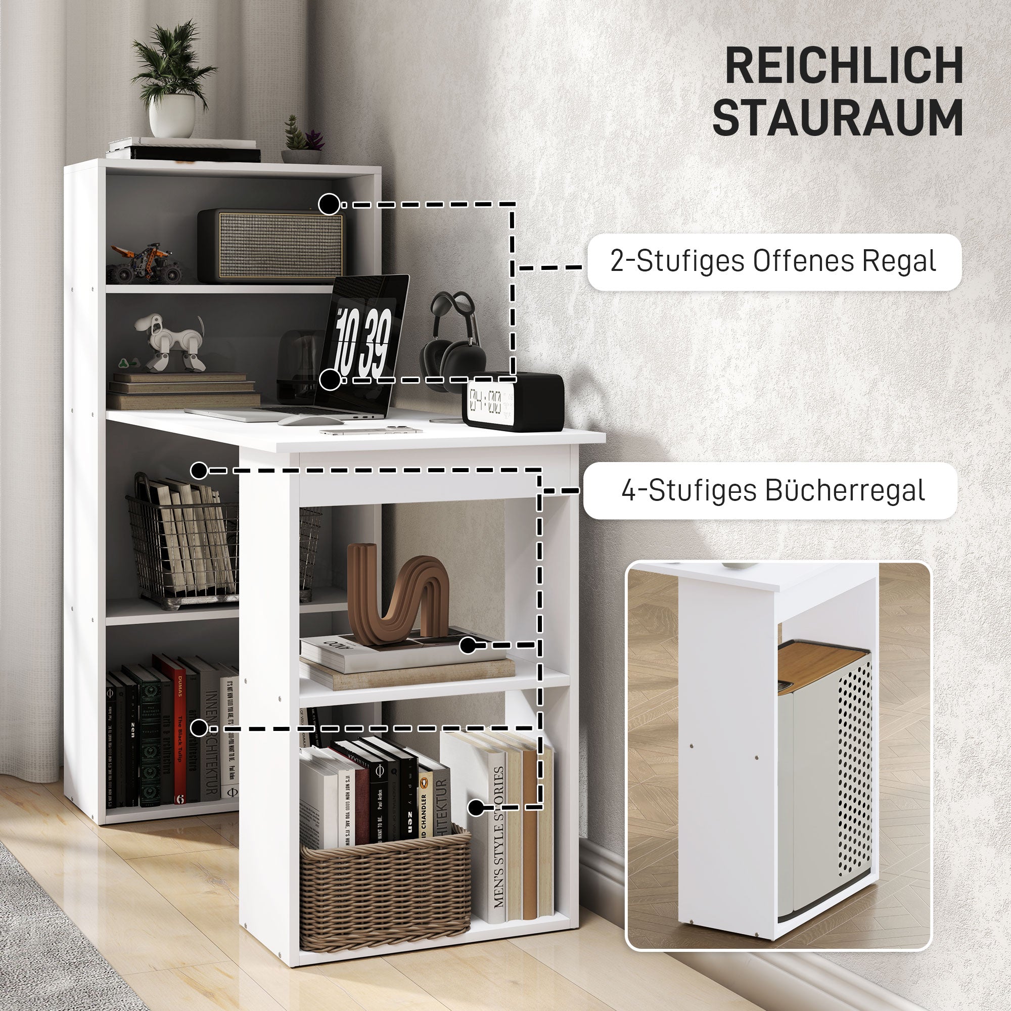 Desk Kitchen Table with Shelf Computer Desk Work Table Laptop Desk Office Shelf White 120 x 55 x 120 cm