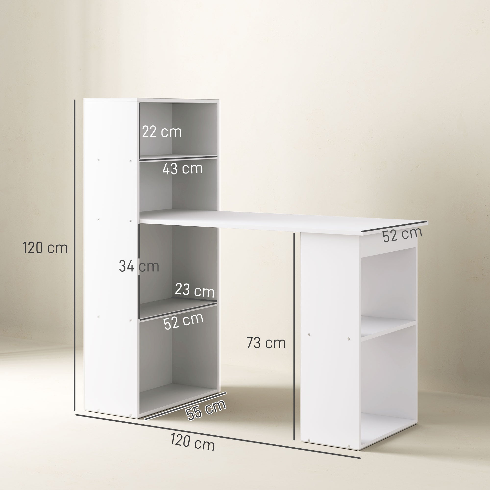 Desk Kitchen Table with Shelf Computer Desk Work Table Laptop Desk Office Shelf White 120 x 55 x 120 cm