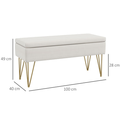 Storage Bench Upholstered Bench, Linen Look, Bed Bench with Steel Legs, for Bedroom, Living Room, Hallway, 100 x 40 x 49 cm, Cream