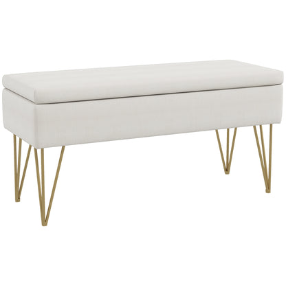 Storage Bench Upholstered Bench, Linen Look, Bed Bench with Steel Legs, for Bedroom, Living Room, Hallway, 100 x 40 x 49 cm, Cream