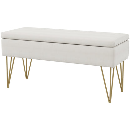 Storage Bench Upholstered Bench, Linen Look, Bed Bench with Steel Legs, for Bedroom, Living Room, Hallway, 100 x 40 x 49 cm, Cream