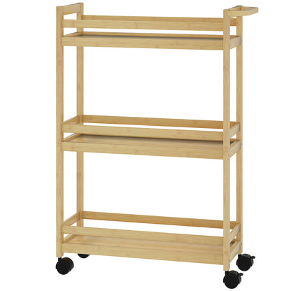 3-Tier Bamboo Bathroom Shelf Storage Cart with Wheels for Living Room Kitchen 55x20x75 cm Natural