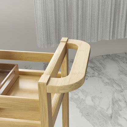 3-Tier Bamboo Bathroom Shelf Storage Cart with Wheels for Living Room Kitchen 55x20x75 cm Natural