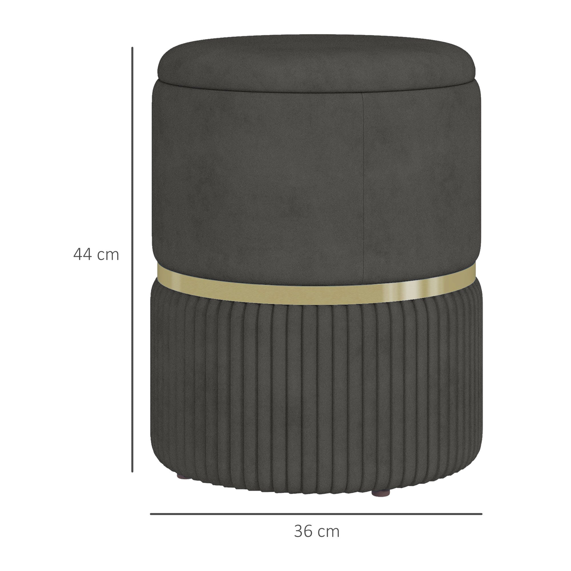Pouf ottoman footstool, storage chest, corduroy velvet, modern design, 36 x 36 x 44 cm, for living room, bedroom, gray