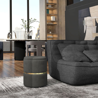 Pouf ottoman footstool, storage chest, corduroy velvet, modern design, 36 x 36 x 44 cm, for living room, bedroom, gray