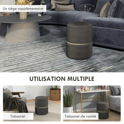 Pouf ottoman footstool, storage chest, corduroy velvet, modern design, 36 x 36 x 44 cm, for living room, bedroom, gray