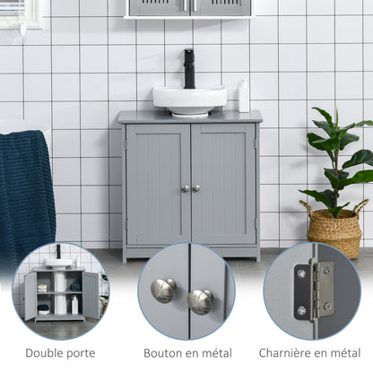 Bathroom Vanity Cabinet Under Sink - Sink Cabinet - 2-Door Cupboard with Shelf - Dimensions 60L x 30W x 60H cm - Gray Wood