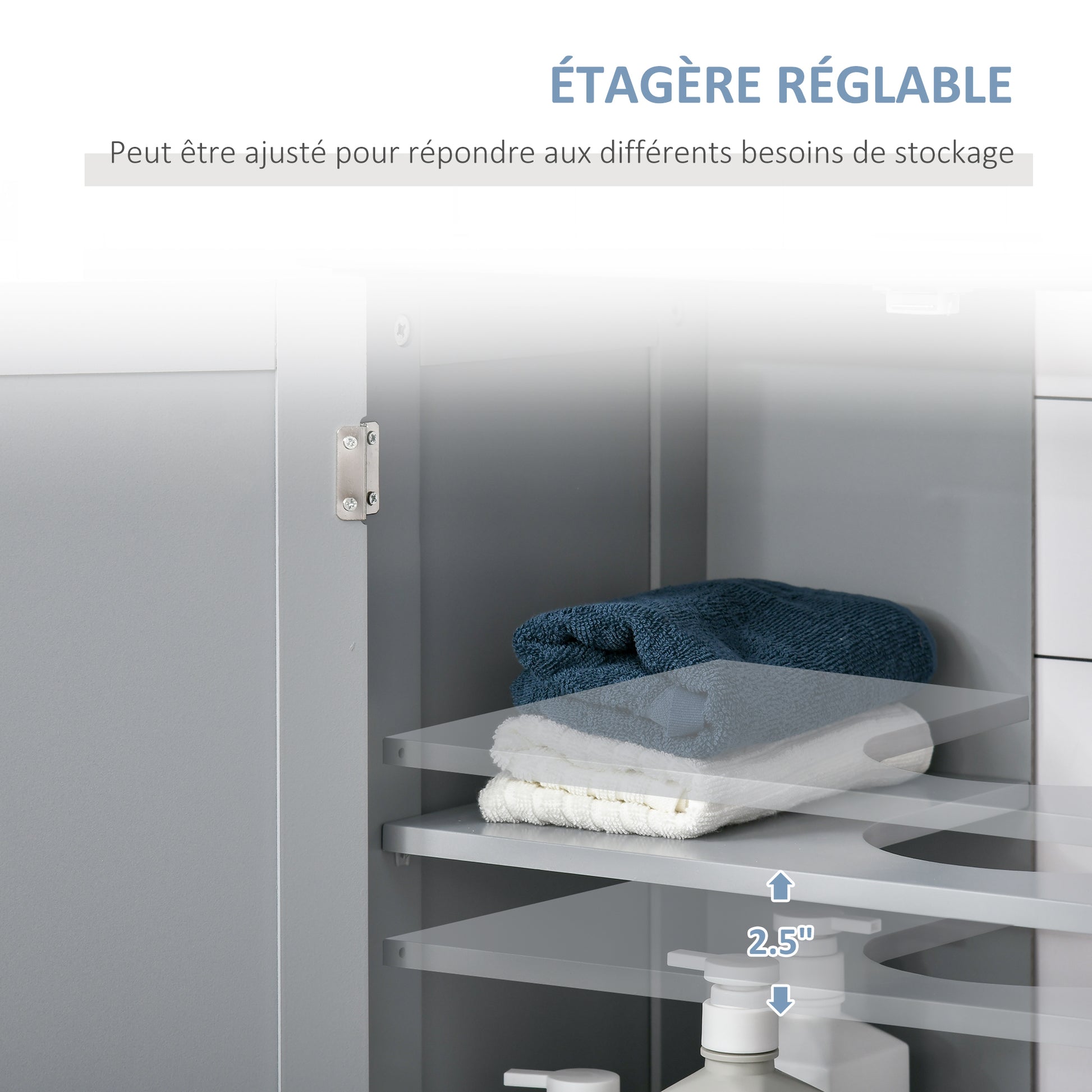 Bathroom Vanity Cabinet Under Sink - Sink Cabinet - 2-Door Cupboard with Shelf - Dimensions 60L x 30W x 60H cm - Gray Wood