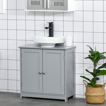 Bathroom Vanity Cabinet Under Sink - Sink Cabinet - 2-Door Cupboard with Shelf - Dimensions 60L x 30W x 60H cm - Gray Wood