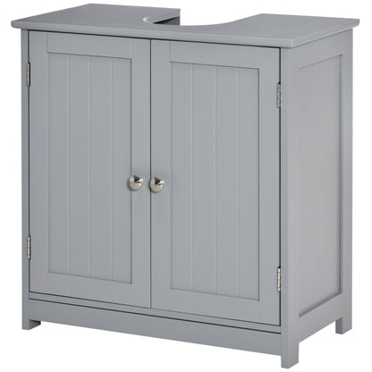 Bathroom Vanity Cabinet Under Sink - Sink Cabinet - 2-Door Cupboard with Shelf - Dimensions 60L x 30W x 60H cm - Gray Wood