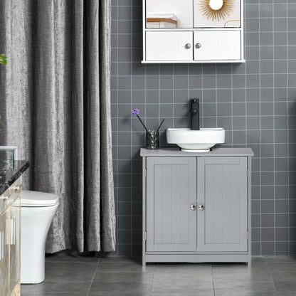 Bathroom Vanity Cabinet Under Sink - Sink Cabinet - 2-Door Cupboard with Shelf - Dimensions 60L x 30W x 60H cm - Gray Wood