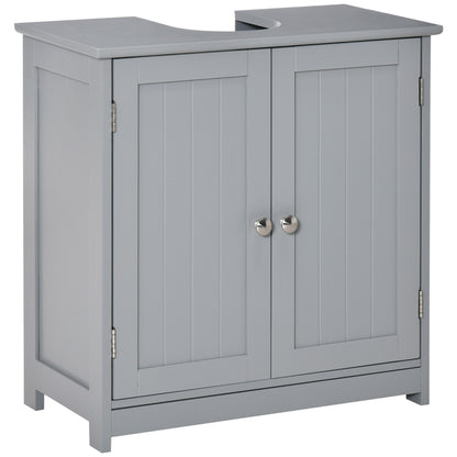 Bathroom Vanity Cabinet Under Sink - Sink Cabinet - 2-Door Cupboard with Shelf - Dimensions 60L x 30W x 60H cm - Gray Wood